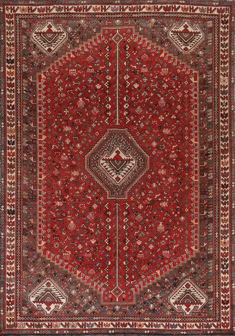 Red Geometric Shiraz Persian Area Rug 7x10