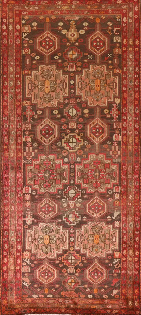 Brown & Red Zanjan Persian Runner Rug 4x10