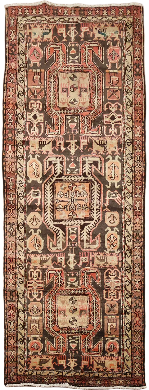 Vintage Tribal Persian Runner with Rich Colors and Detailed Motifs 4x10 ft