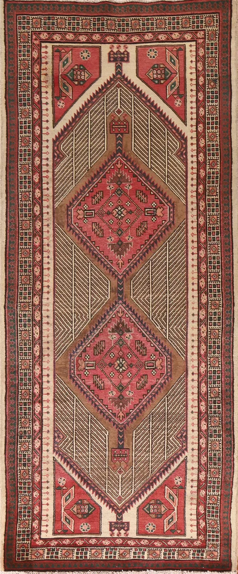 Handmade Wool Ardebil Persian Runner Rug 4x10