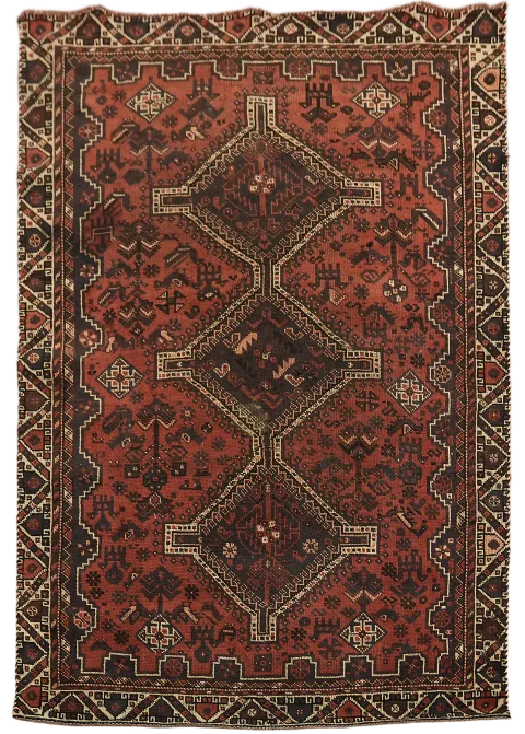 Vintage Tribal Geometric Traditional Shiraz Persian Rug 4x6