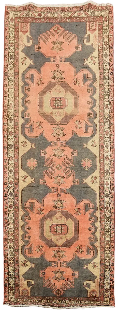 Vintage Pink Ardebil Persian Runner Rug 4x10