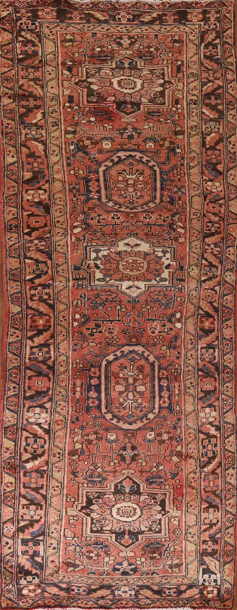 Geometric Heriz Persian Runner Rug 4x11