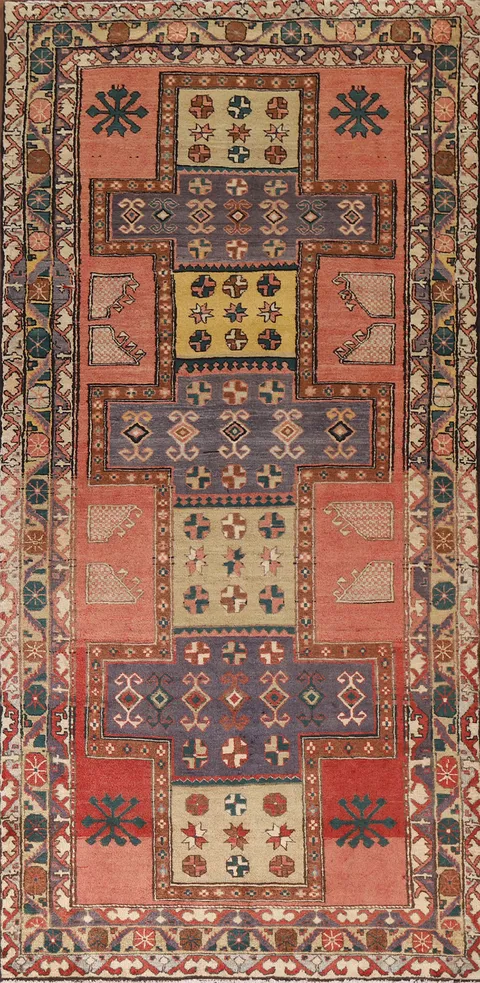 Pink Geometric Ardebil Persian Living Room Rug 5x10