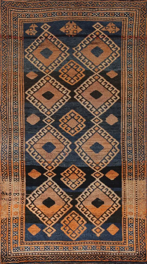 Antique Navy Blue Qashqai Persian Rug 4x8