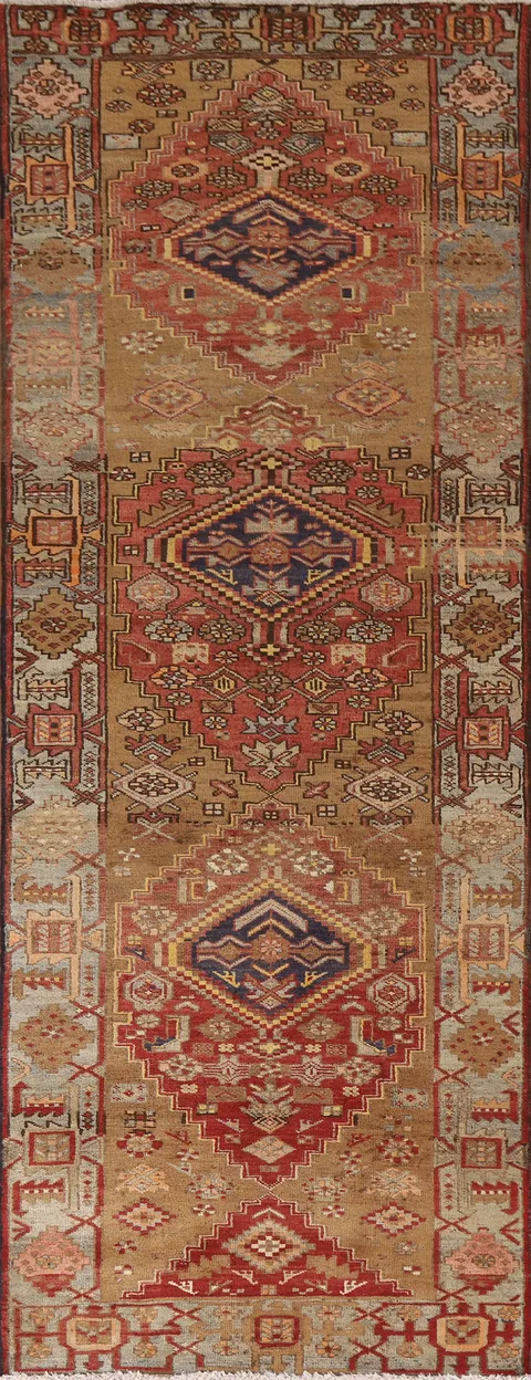 Brown Tribal Heriz Persian Runner Rug 3x10
