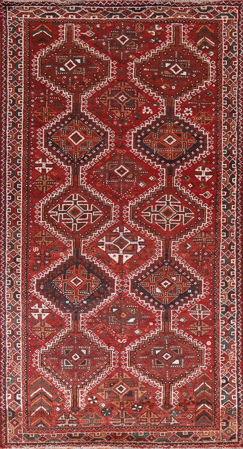 Vintage Geometric Qashqai Persian Area Rug 5x9