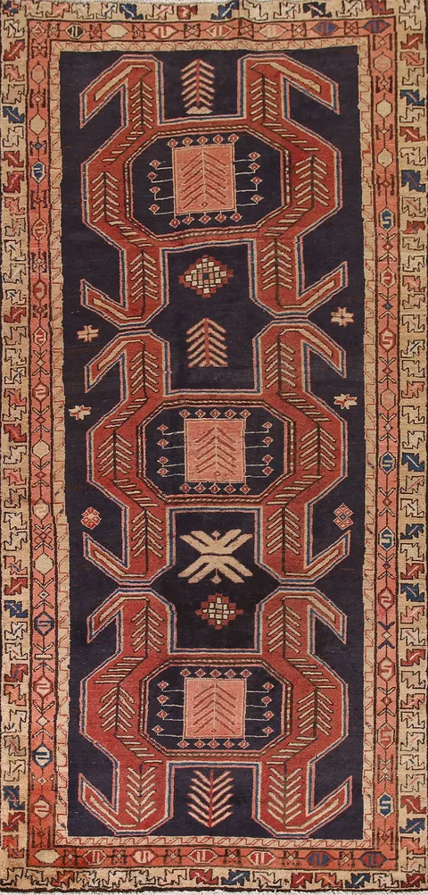 Navy Blue Ardebil Persian Living Room Rug 5x10