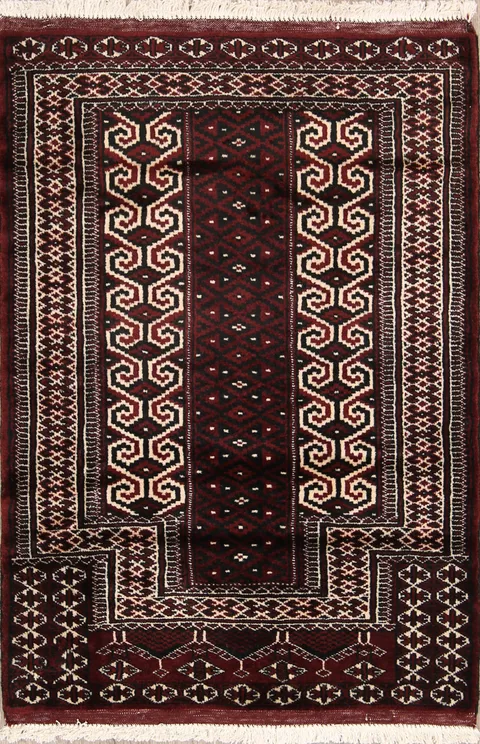 Elegant Geometric Patterns on Rich Brown Traditional Rug 3x4