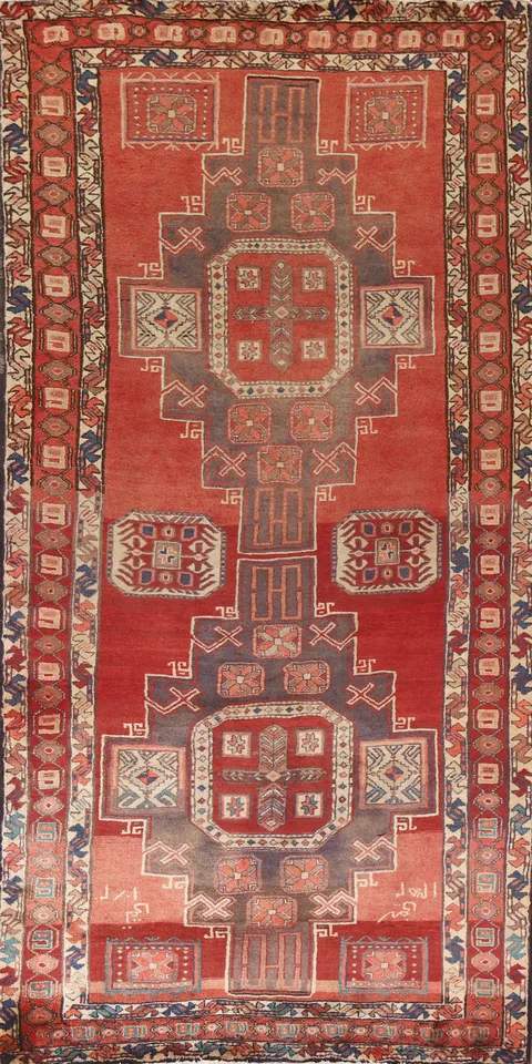 Red Geometric Ardebil Persian Runner Rug 4x10