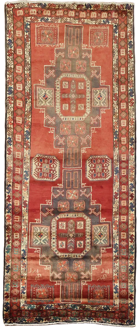 Red Geometric Ardebil Persian Runner Rug 4x10