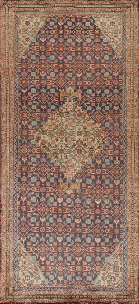 Vintage Blue Hamedan Persian Runner Rug 4x10