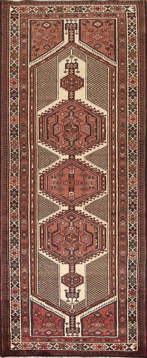 Geometric Wool Ardebil Persian Runner Rug 4x10