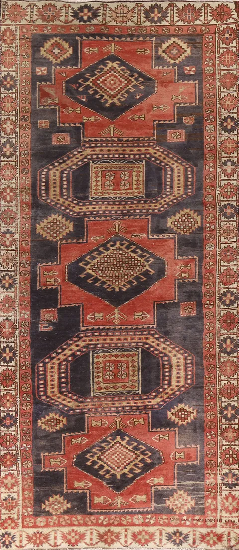Navy Blue Hamedan Persian Runner Rug 4x11