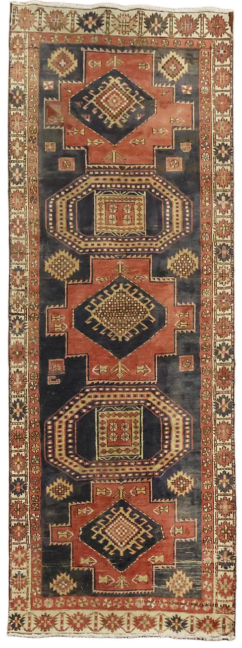 Navy Blue Hamedan Persian Runner Rug 4x11
