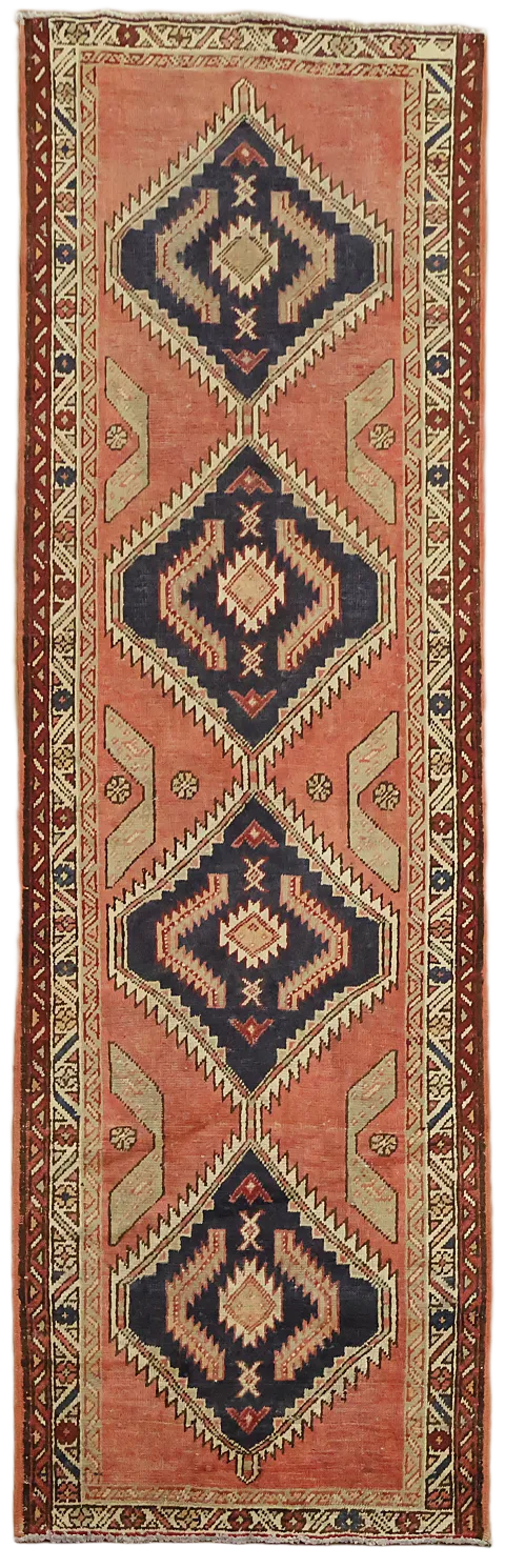 Vintage Wool Hamedan Persian Runner Rug 3x10