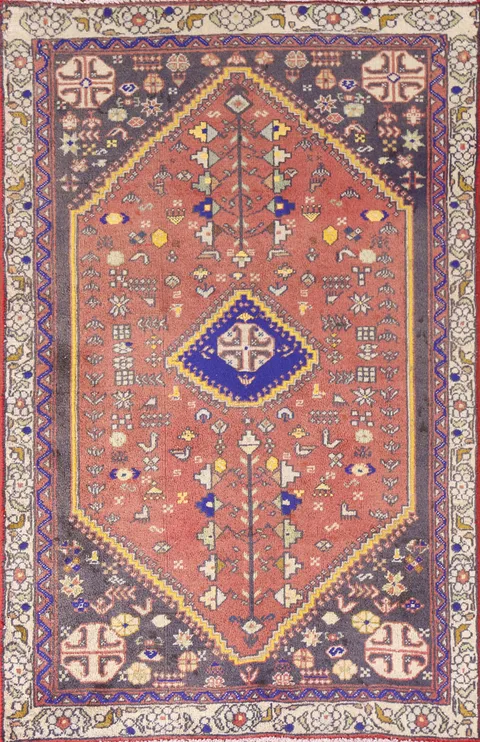 Pink Geometric Abadeh Persian Rug 3x5