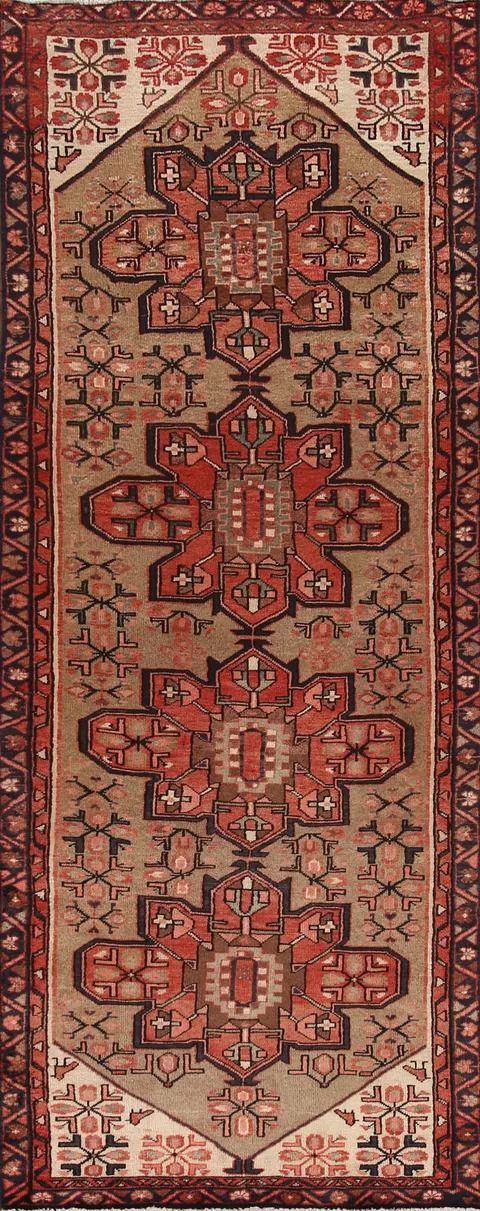 Brown Geometric Heriz Persian Runner Rug 3x10