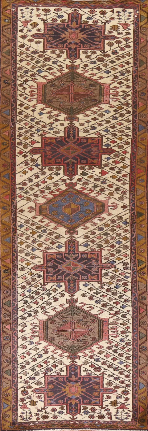 Geometric Wool Gharajeh Persian Runner Rug 3x10