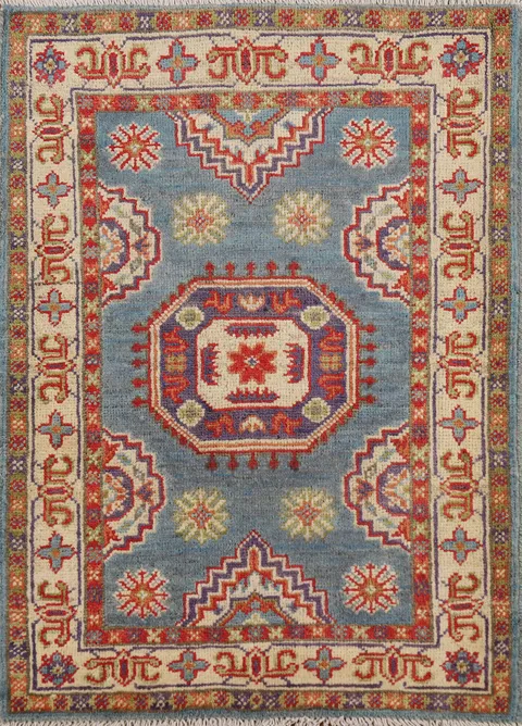 Light Blue Handmade Kazak Oriental Foyer Rug 2x3