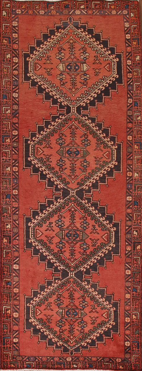 Tribal Wool Hamedan Persian Runner Rug 3x10