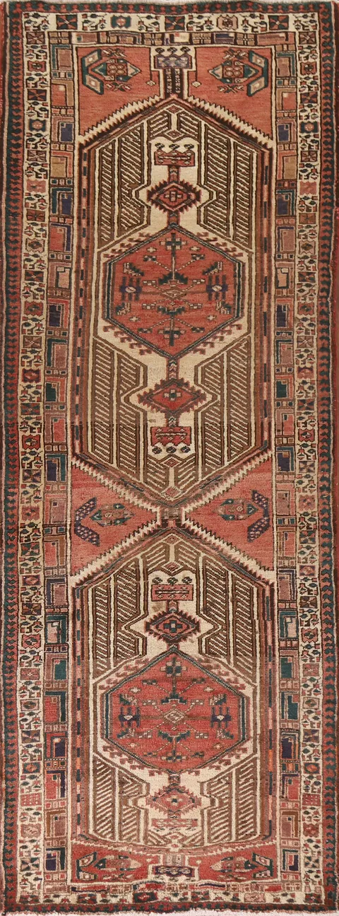 Vintage Wool Ardebil Persian Runner Rug 3x11