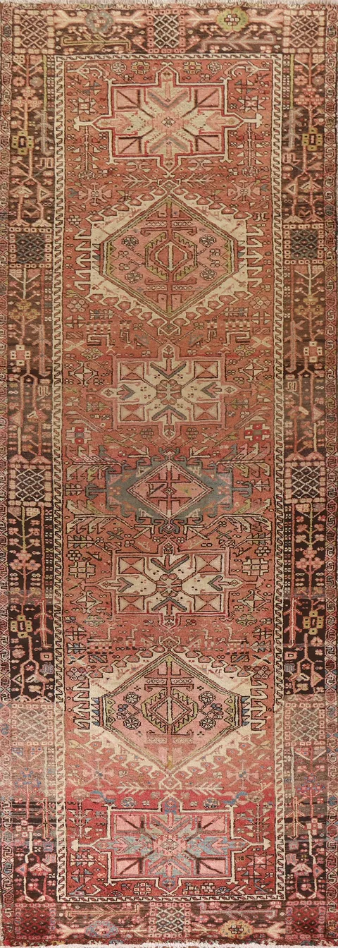 Tribal Geometric Gharajeh Persian Runner Rug 4x12