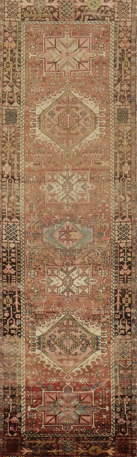 Tribal Geometric Gharajeh Persian Runner Rug 4x12