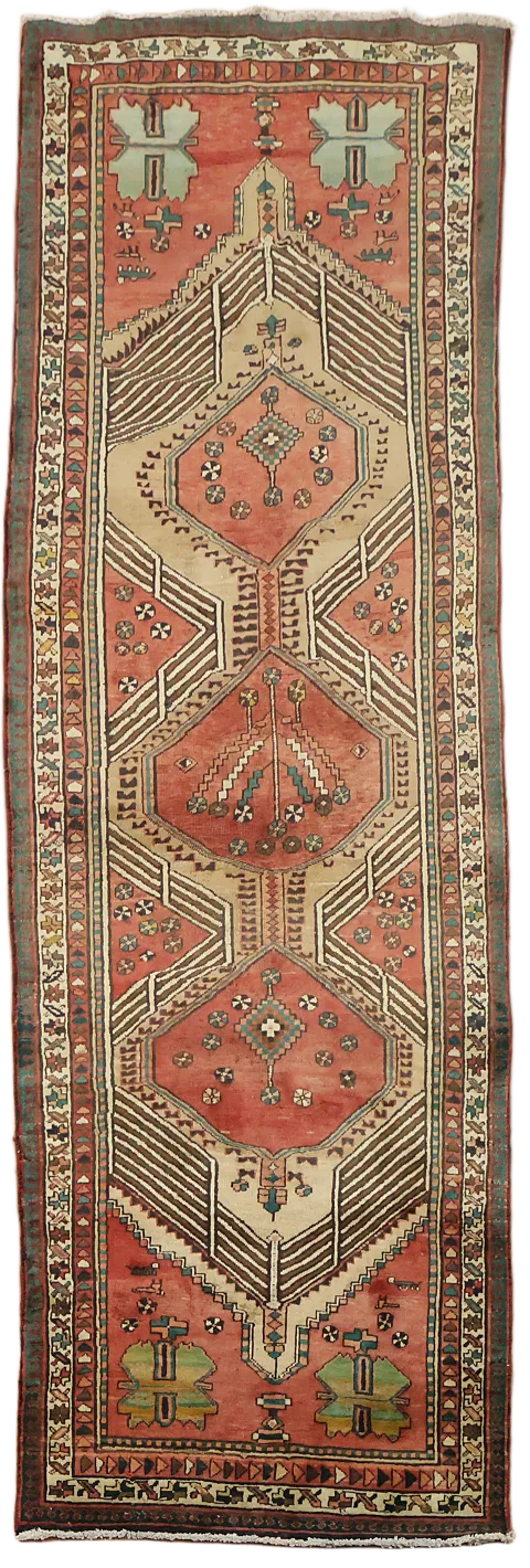 Vintage Wool Ardebil Persian Runner Rug 3x10