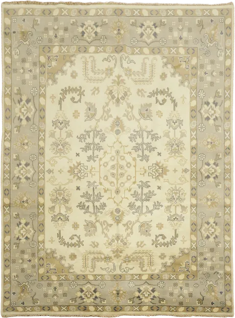 Chic Cream and Grey Oriental Rug Featuring Subtle Vintage Patterns 9x12