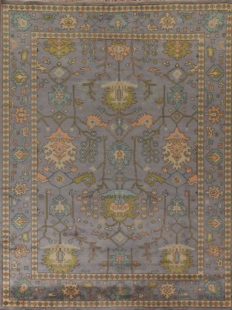 All-Over Floral Gray Oushak Oriental Area Rug 9x12