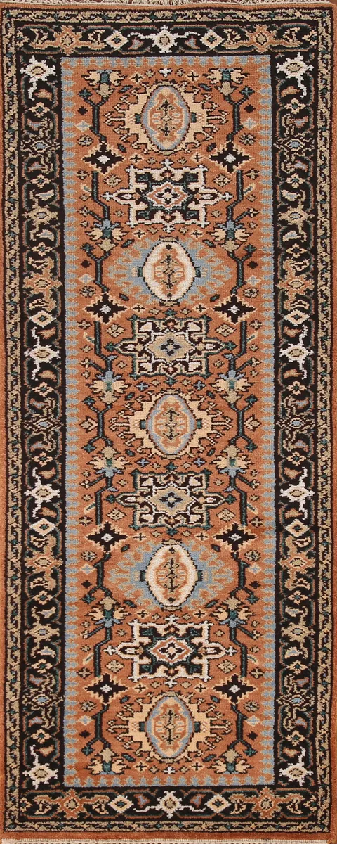 Orange Heriz Serapi Indian Runner Rug 3x8