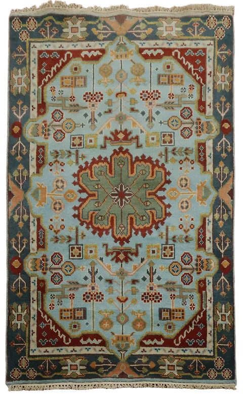 Traditional Blue Rug Featuring Bold Patterns and Subtle Hues 4'x6'