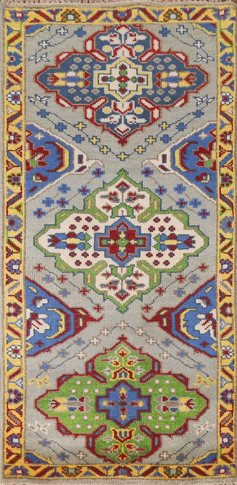 Gray Geometric Kazak Indian Rug 3x5