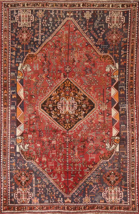 Vintage Wool Shiraz Persian Area Rug 5x8