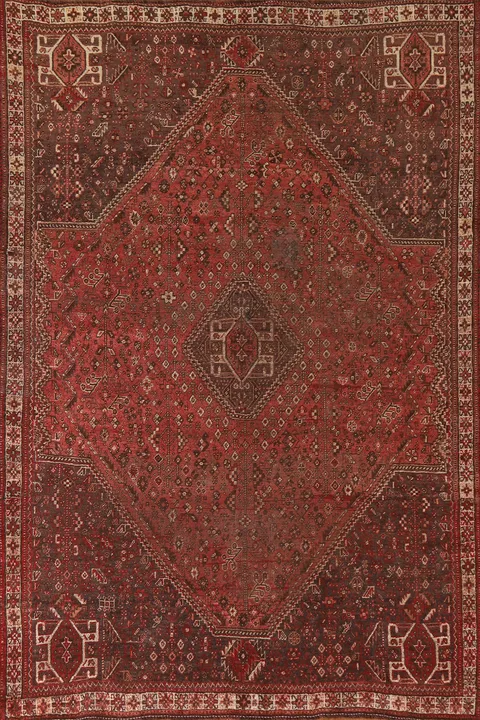 Pre-1900 Antique Qashqai Vegetable Dye Persian Rug 6x8