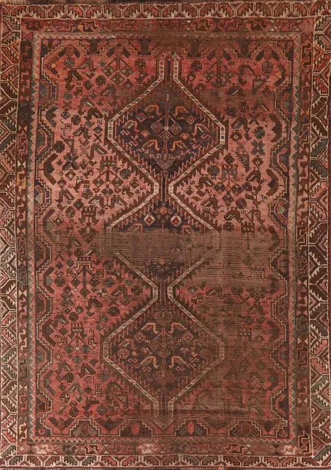 Antique Distressed Pink Qashqai Persian Rug 5x7