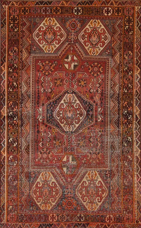 Antique Shiraz Persian Area Rug 5x8