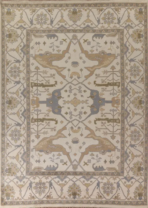 Ivory Wool Oushak Living Room Area Rug 9x12