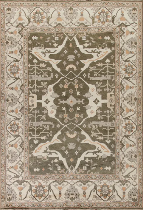 All-Over Green Oushak Living Room Area Rug 9x12