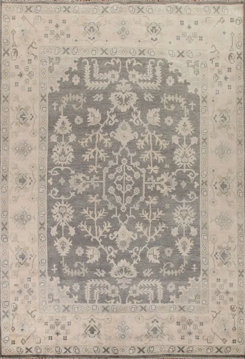 Floral Gray Oushak Living Room Area Rug 9x12