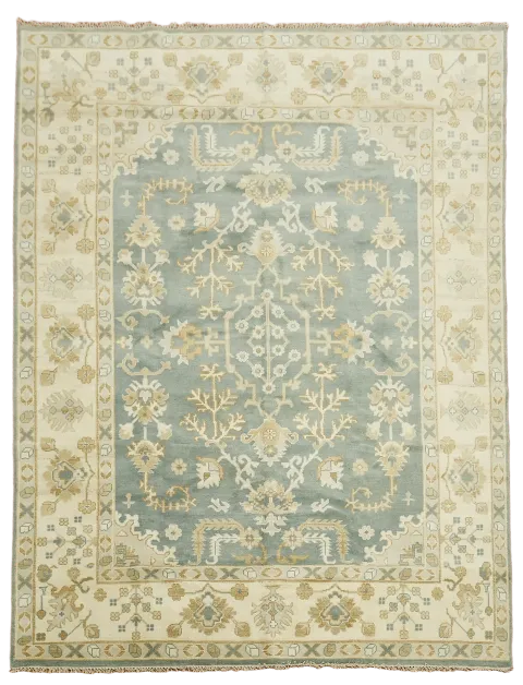 Vintage Elegance: Blue and Beige Patterned Area Rug 9'x12'