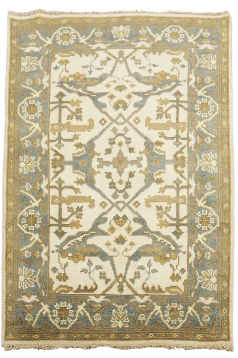 Handcrafted Bohemian Rug with Classic Blue Floral Accents 4x6