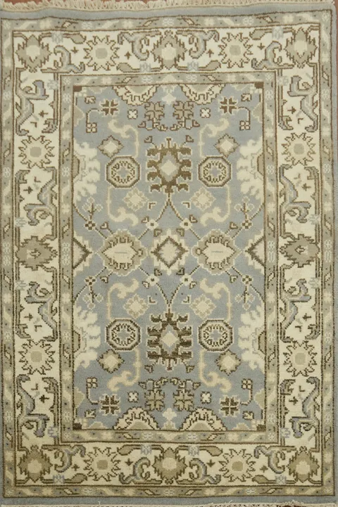Classic Hand-Knotted Rug in Subtle Blue and Cream Tones 4x6
