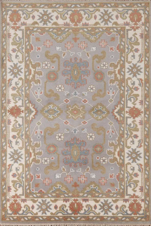 Silver Gray Wool Oushak Indian Rug 4x6