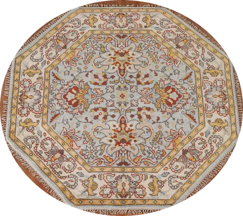 Light Blue Heriz Serapi Octagon Indian Rug 6x6