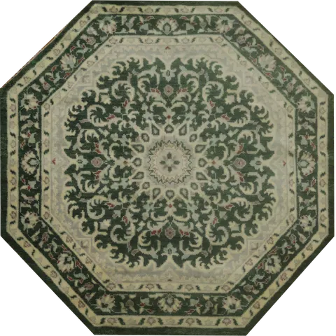Elevate Interiors with Luxurious Green Floral Octagon Carpet 6x6
