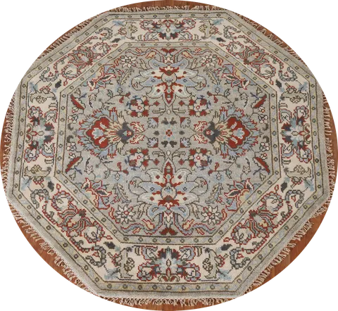 Floral Heriz Serapi Indian Octagon Rug 6x6