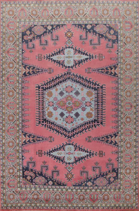 Pink Geometric Viss Indian Large Rug 10x14