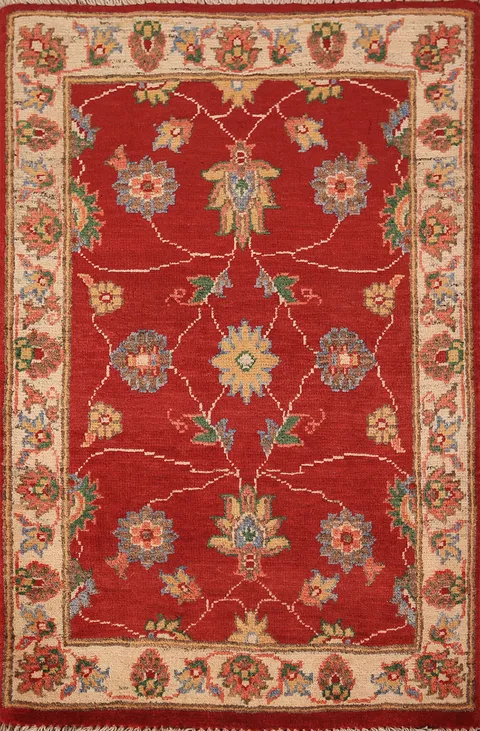 Red Floral Wool Kazak Oriental Accent Rug 2x3